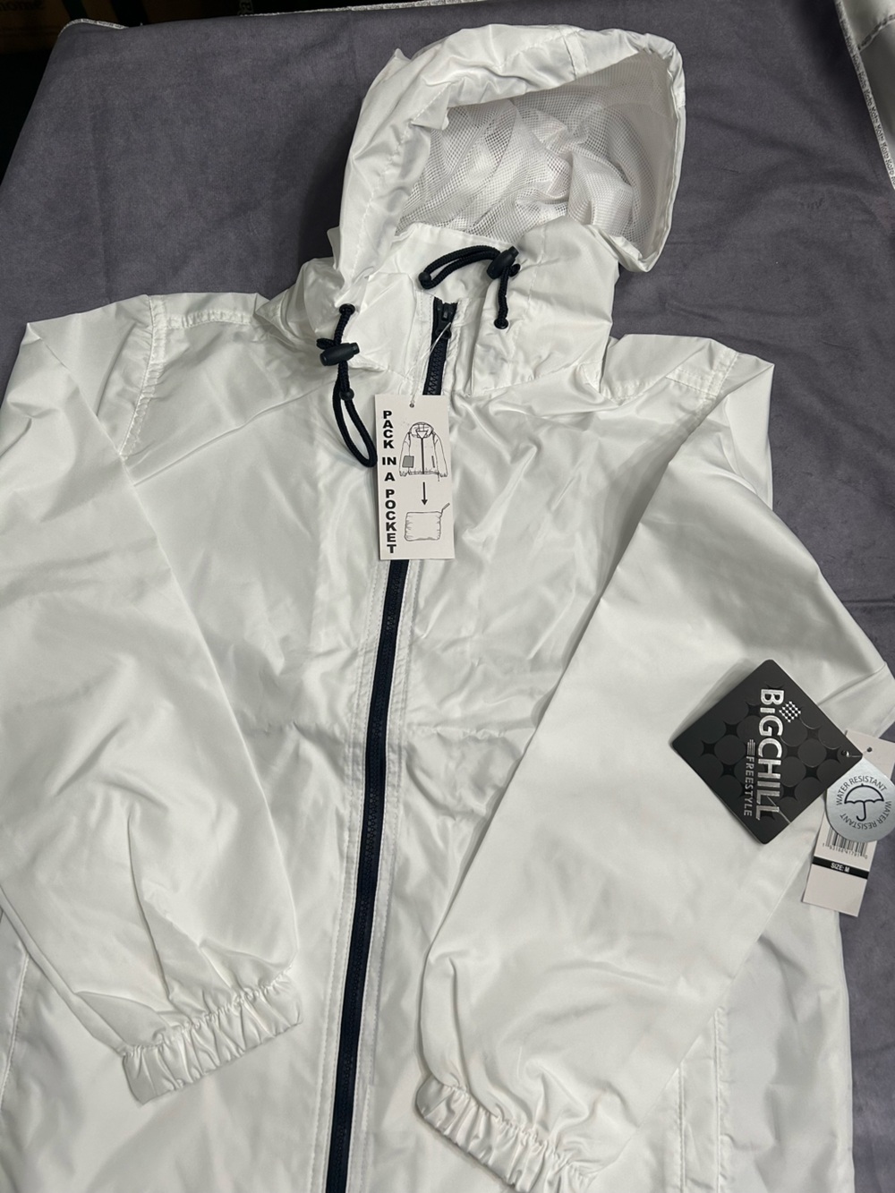 Big Chill White Packable Unisex Water Resistant with Drawstring Waist - Medium